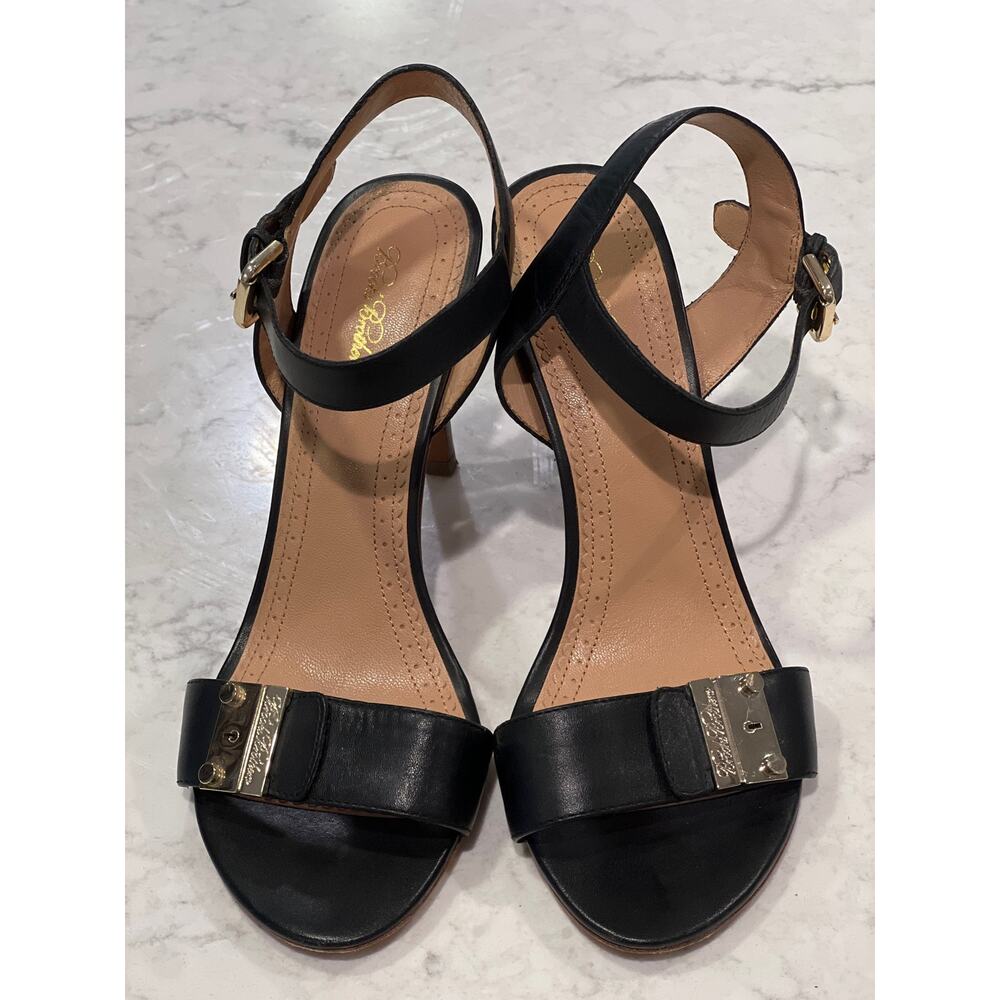 Brooks Brothers Women’s Leather Gold Buckle Ankle Strap High Heels Sz‎ 8.5 Black